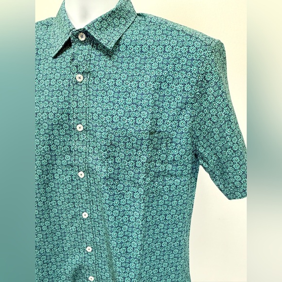 NICK GRAHAM Men's teal blue with floral motif casual button down shirt size L - Picture 5 of 15